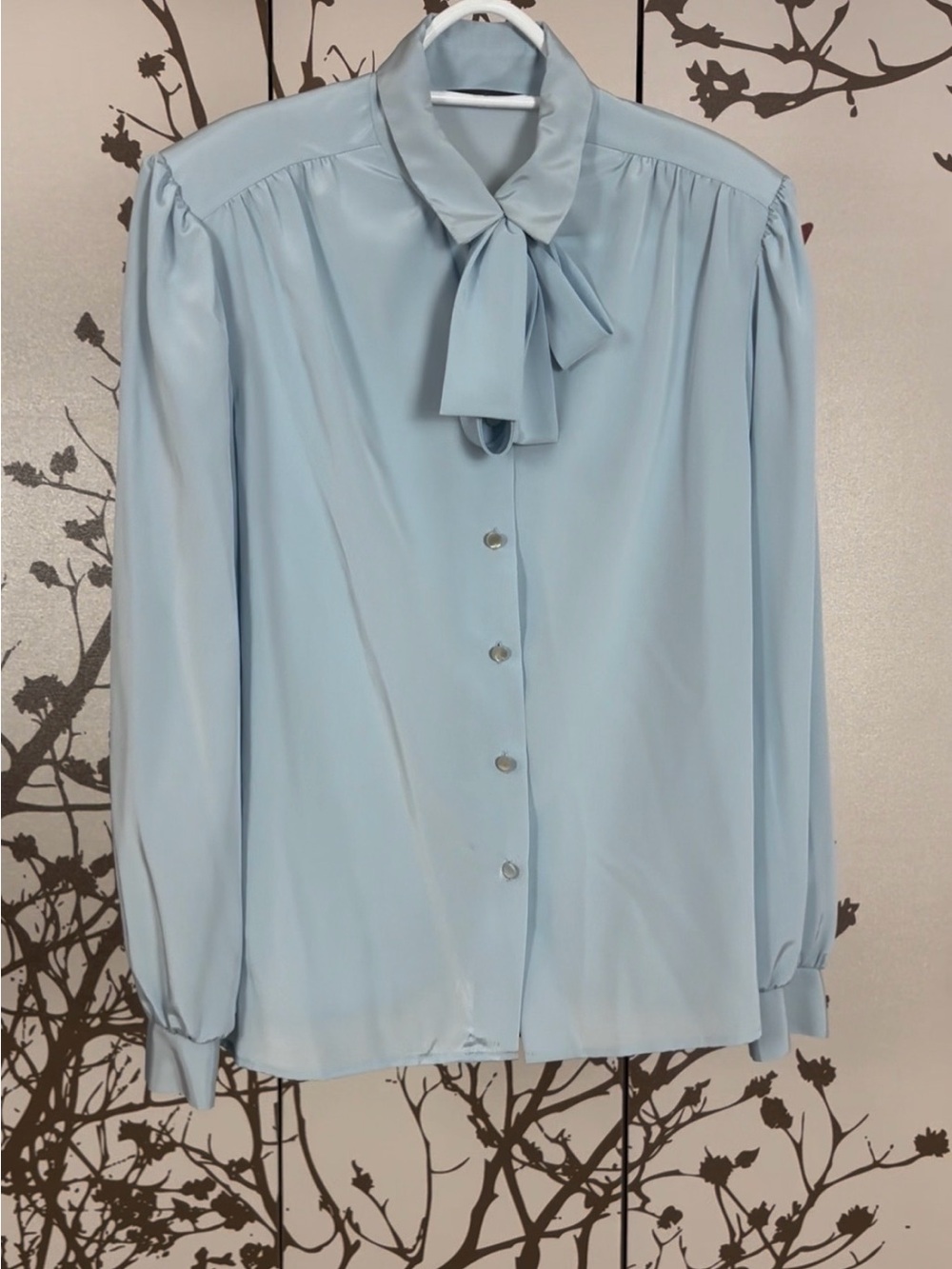 STYLE & CO. Vintage P. Tie Blouse/Removable Tie, Puffy Sleeves, Shoulder Pads